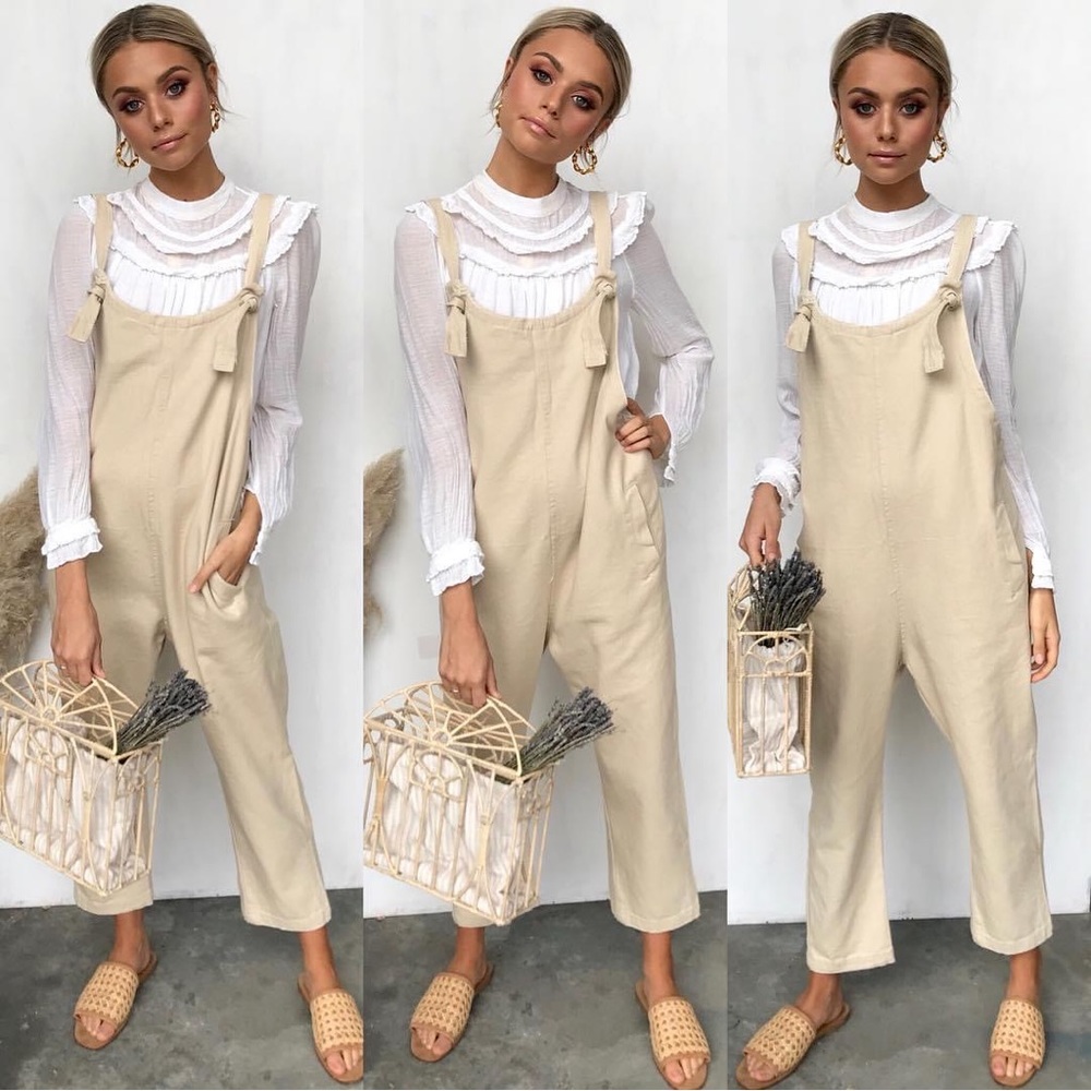 Little Lies High Flyer Overalls - BEIGE NWOT